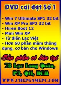 Đĩa DVD cài đặt Windows 7 SP1 32bit, WinXP SP2 32bit. Đĩa cài đặt số 1