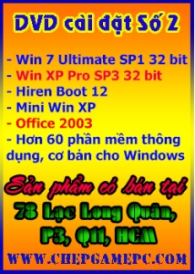 Đĩa DVD cài đặt Windows 7 SP1 32bit, Win XP SP3 32bit. Đĩa cài đặt số 2