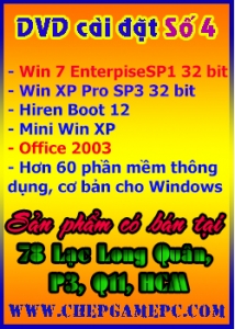 Đĩa DVD cài đặt Win7 Enterprise SP1 32 bit. WindowXP SP3 32bit. Đĩa số 4