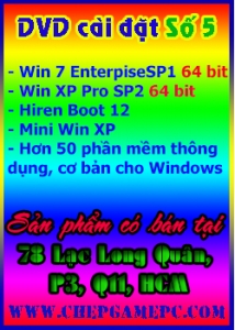 Đĩa DVD cài đặt Win7 Enterprise SP1 64 bit. WindowXP SP2 64bit. Đĩa số 5