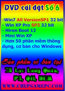 Đĩa DVD cài đặt Window 7 SP1 32 bit. WindowXP SP3 32bit. Đĩa số 6